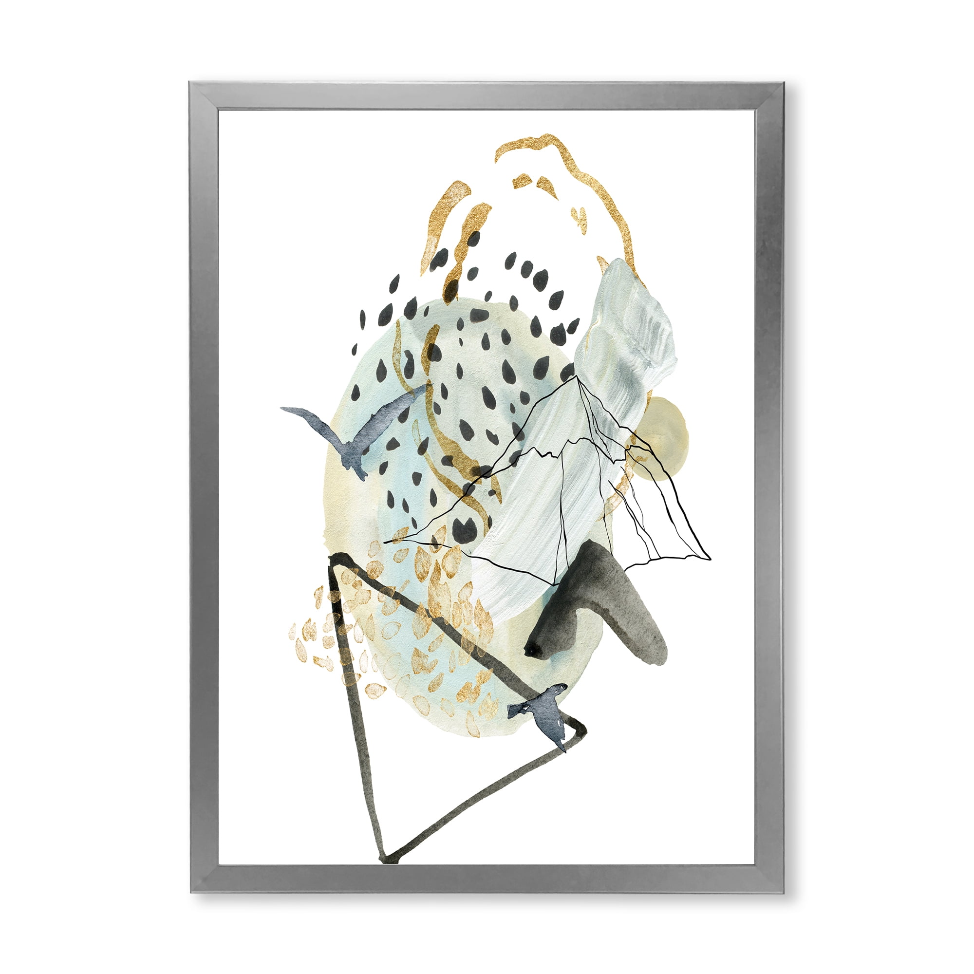 Designart 'Mountain Bird With Gouache Of Abstract Landscape' Modern Framed Art Print