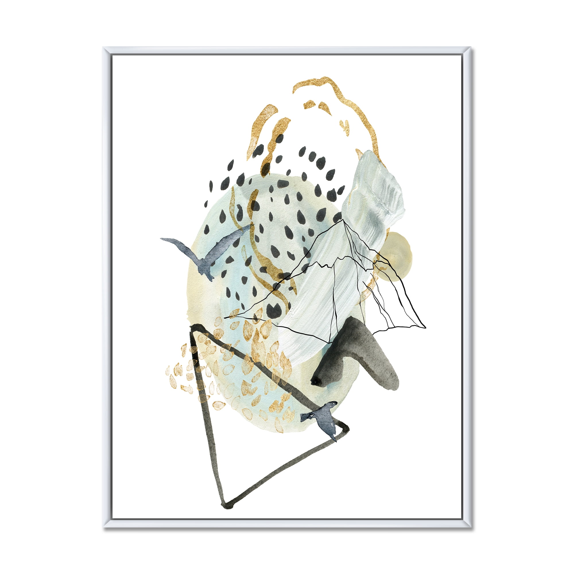 Designart 'Mountain Bird With Gouache Of Abstract Landscape' Modern Framed Canvas Wall Art Print