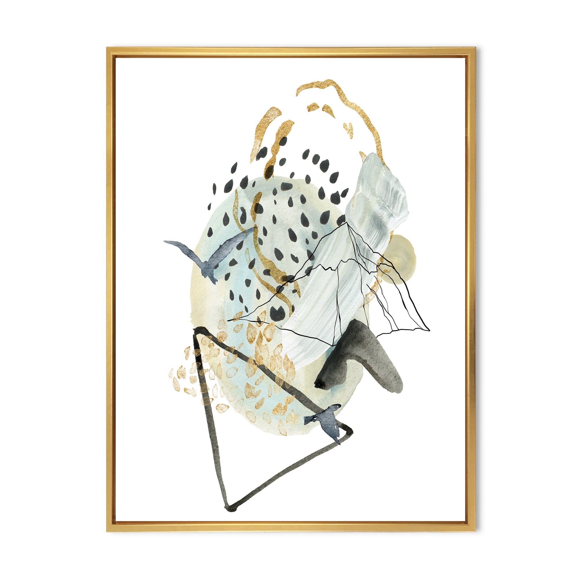 Designart 'Mountain Bird With Gouache Of Abstract Landscape' Modern Framed Canvas Wall Art Print