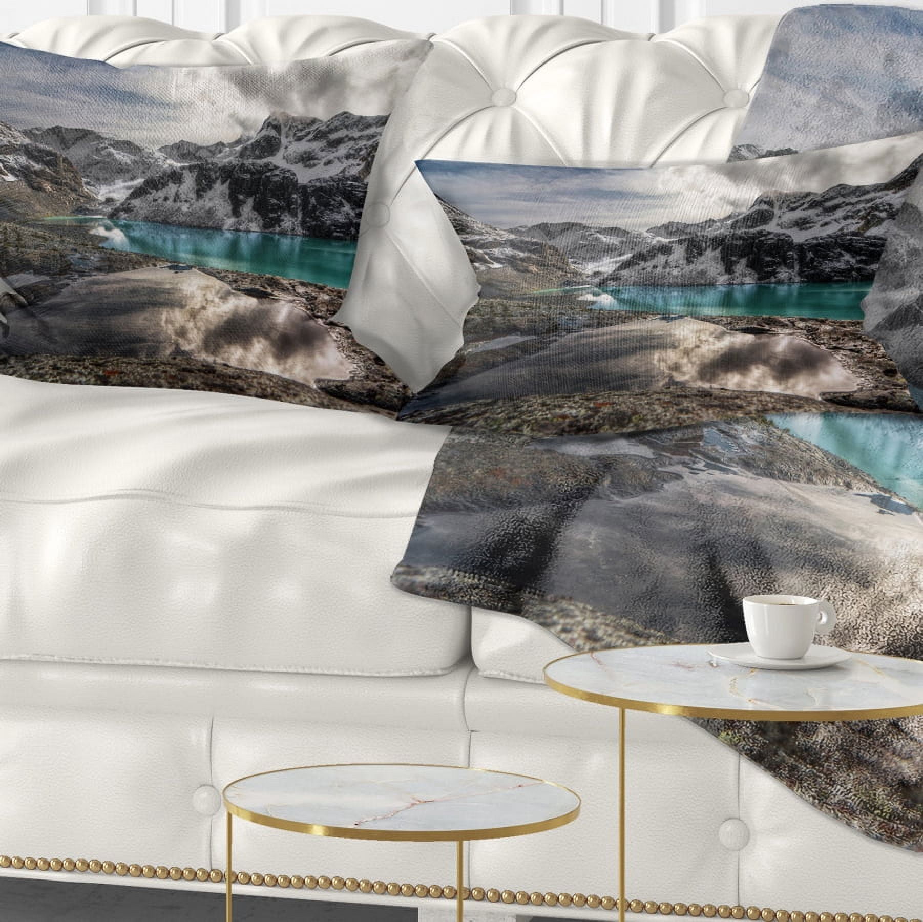 Designart Mountain Creek under Cloudy Sky - Landscape Printed Throw Pillow - 12x20