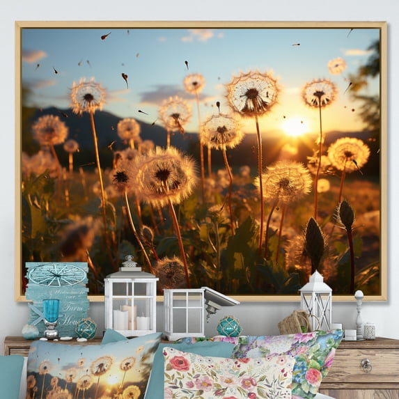Designart "Mountain Dandelion landscape III" Floral Floater Framed Canvas Art Print