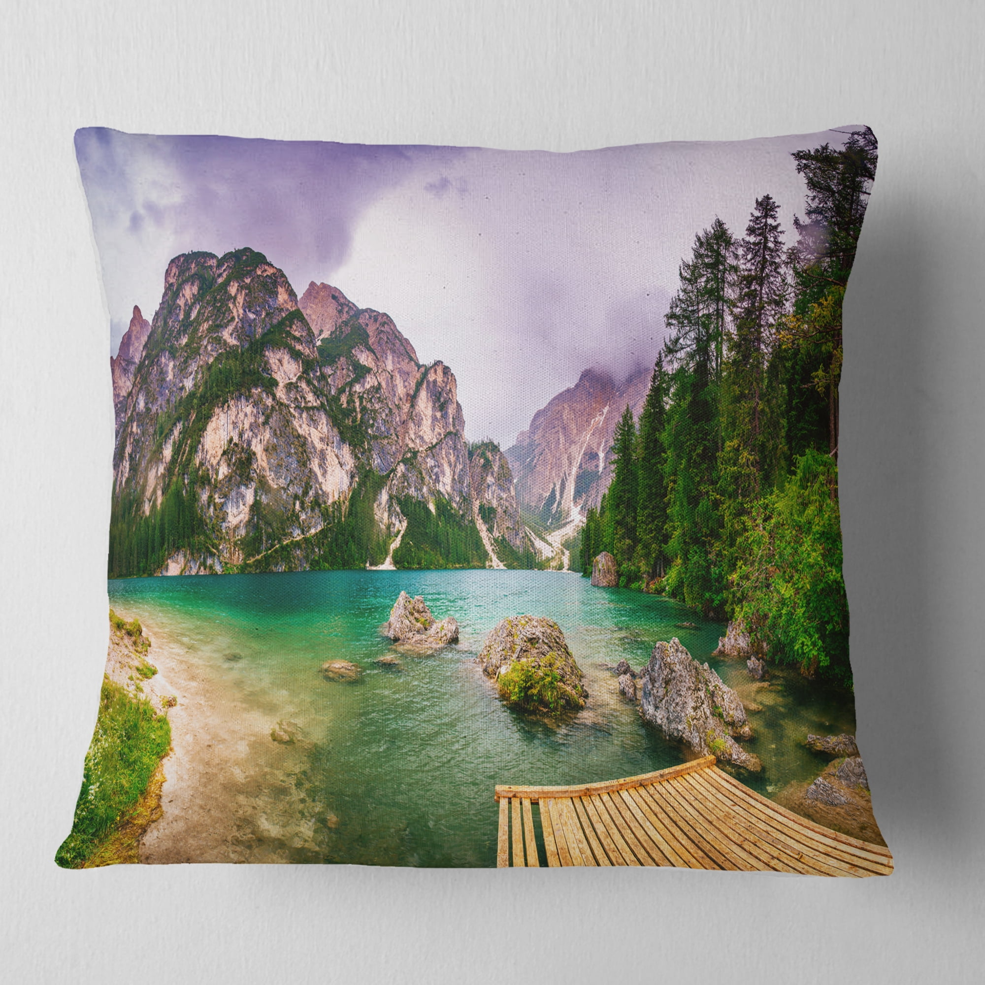 Designart Mountain Lake Between Mountains - Landscape Printed Throw Pillow - 18x18