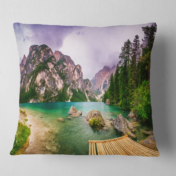 Designart Mountain Lake Between Mountains - Landscape Printed Throw Pillow - 18x18