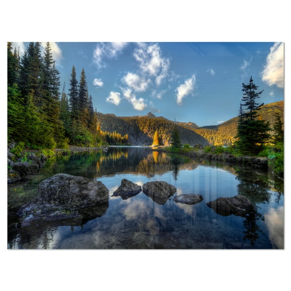 Designart 'Mountain Lake Surrounded by Trees ' Landscape Metal Wall Art