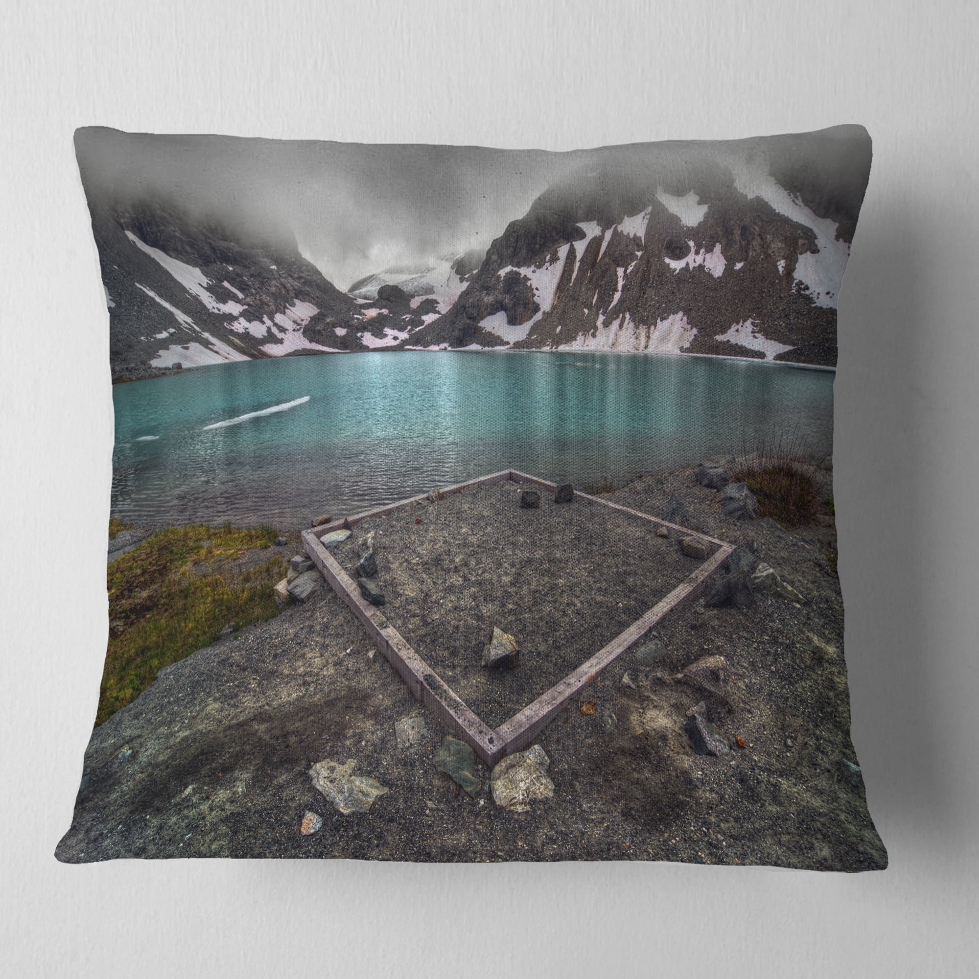 Designart Mountain Lake and Cloudy Sky - Landscape Printed Throw Pillow - 18x18