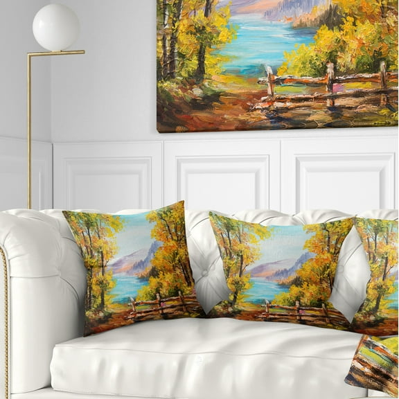 Designart Mountain Lake in the Fall - Landscape Printed Throw Pillow - 16x16