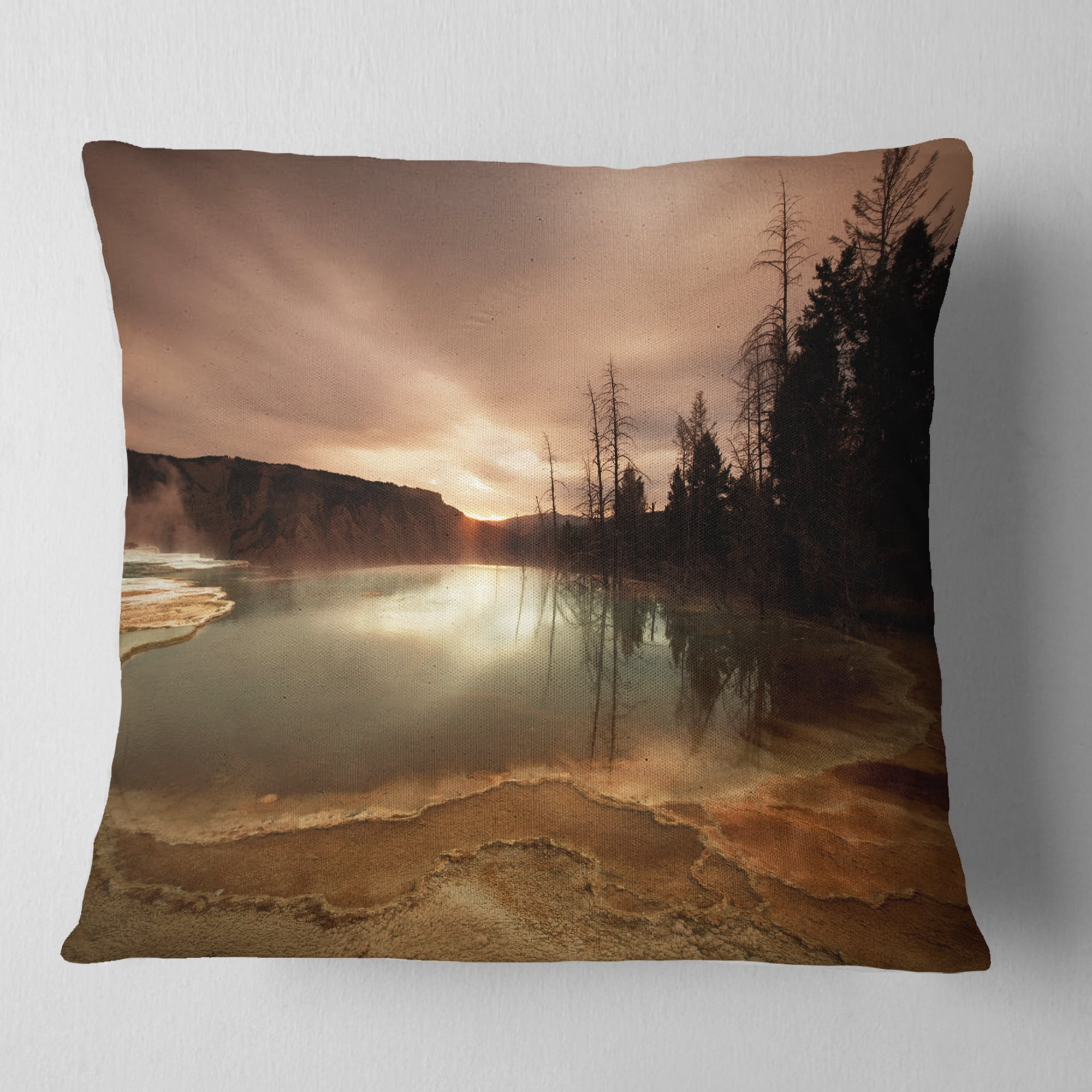 Designart Mountain Lake under Cloudy Sky - African Landscape Printed Throw Pillow - 18x18