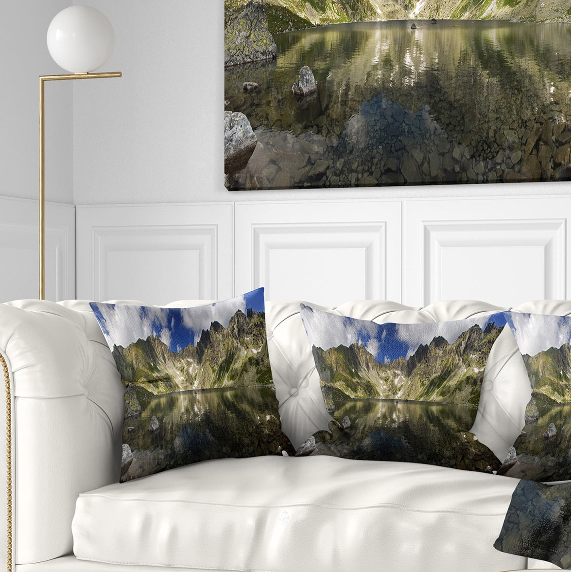 Designart Mountain Lake with Reflection - Landscape Photo Throw Pillow - 18x18