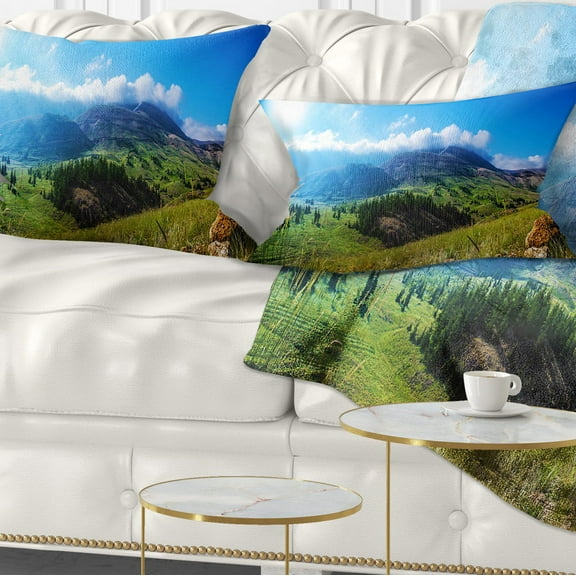 Designart Mountain Landscape Panorama - Landscape Printed Throw Pillow - 12x20