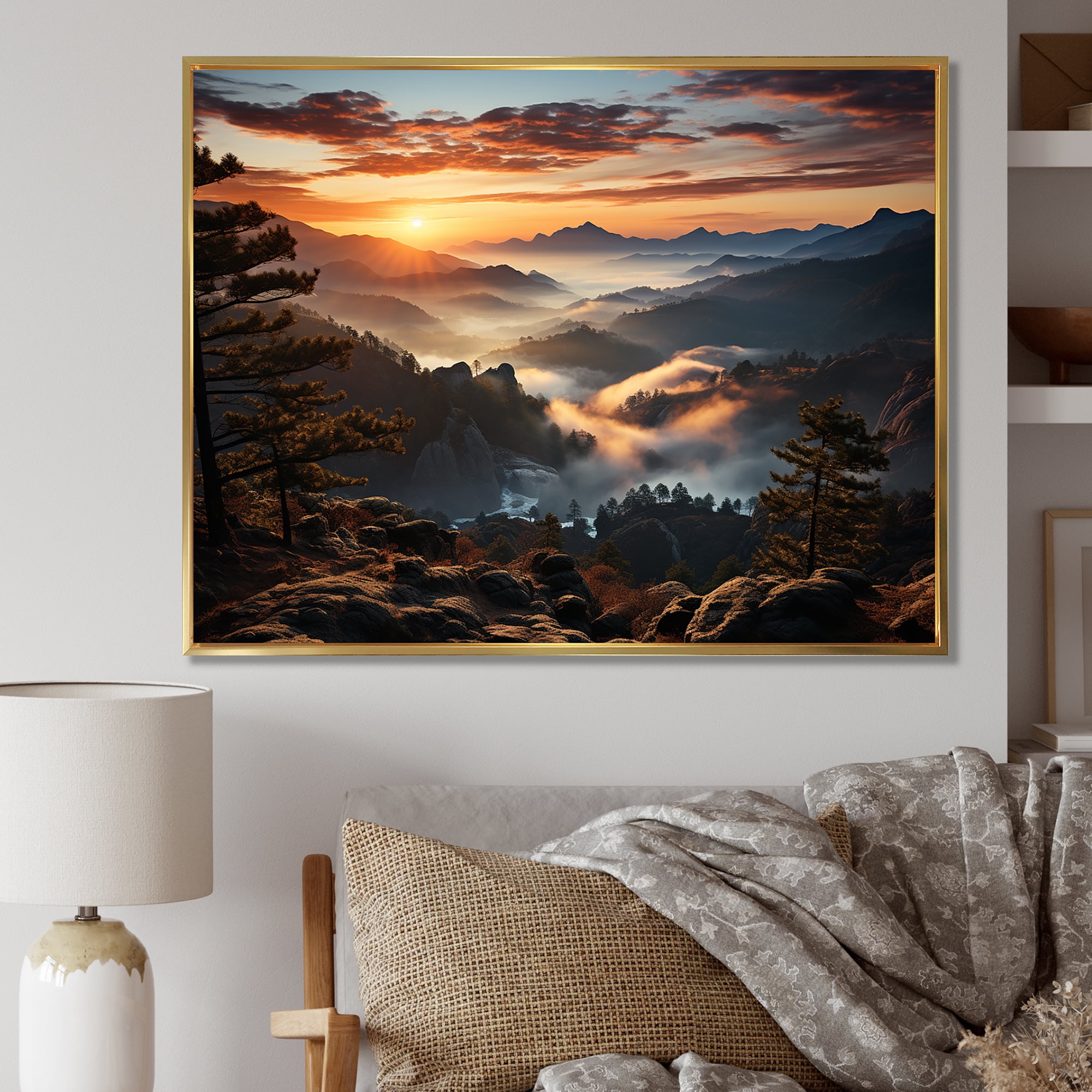 Designart "Mountain Majesty Sunset's Embrace I" Landscapes Framed Wall