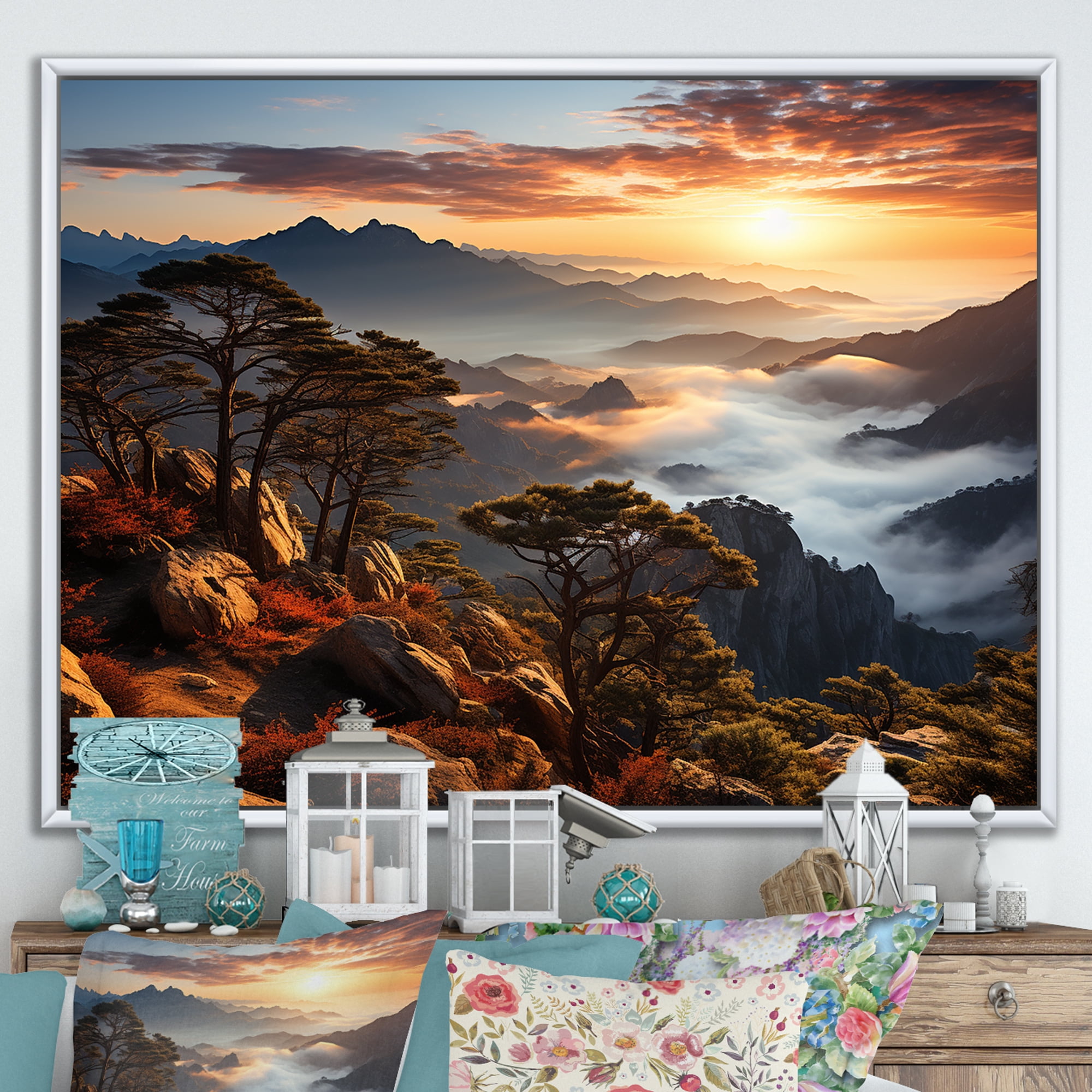Designart "Mountain Majesty Sunset's Embrace III" Landscapes Framed ...