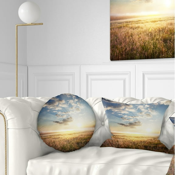 Designart Mountain Meadow under overcast Sky - Landscape Printed Throw Pillow - 12x20