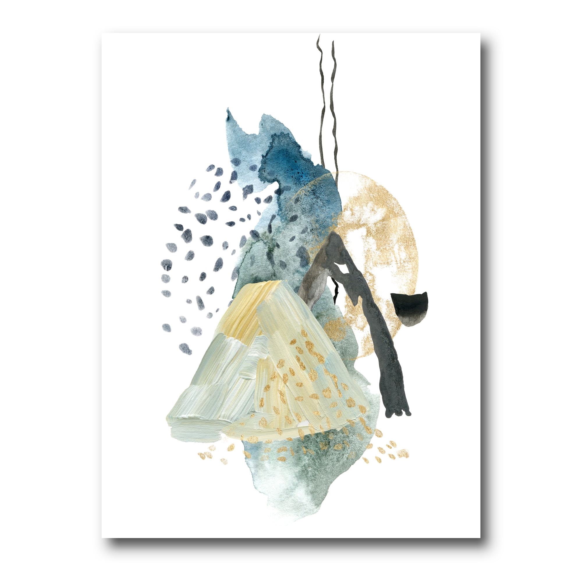 Designart ' Mountain Moon With Gouache Of Abstract Landscape ' Modern Canvas Wall Art Print