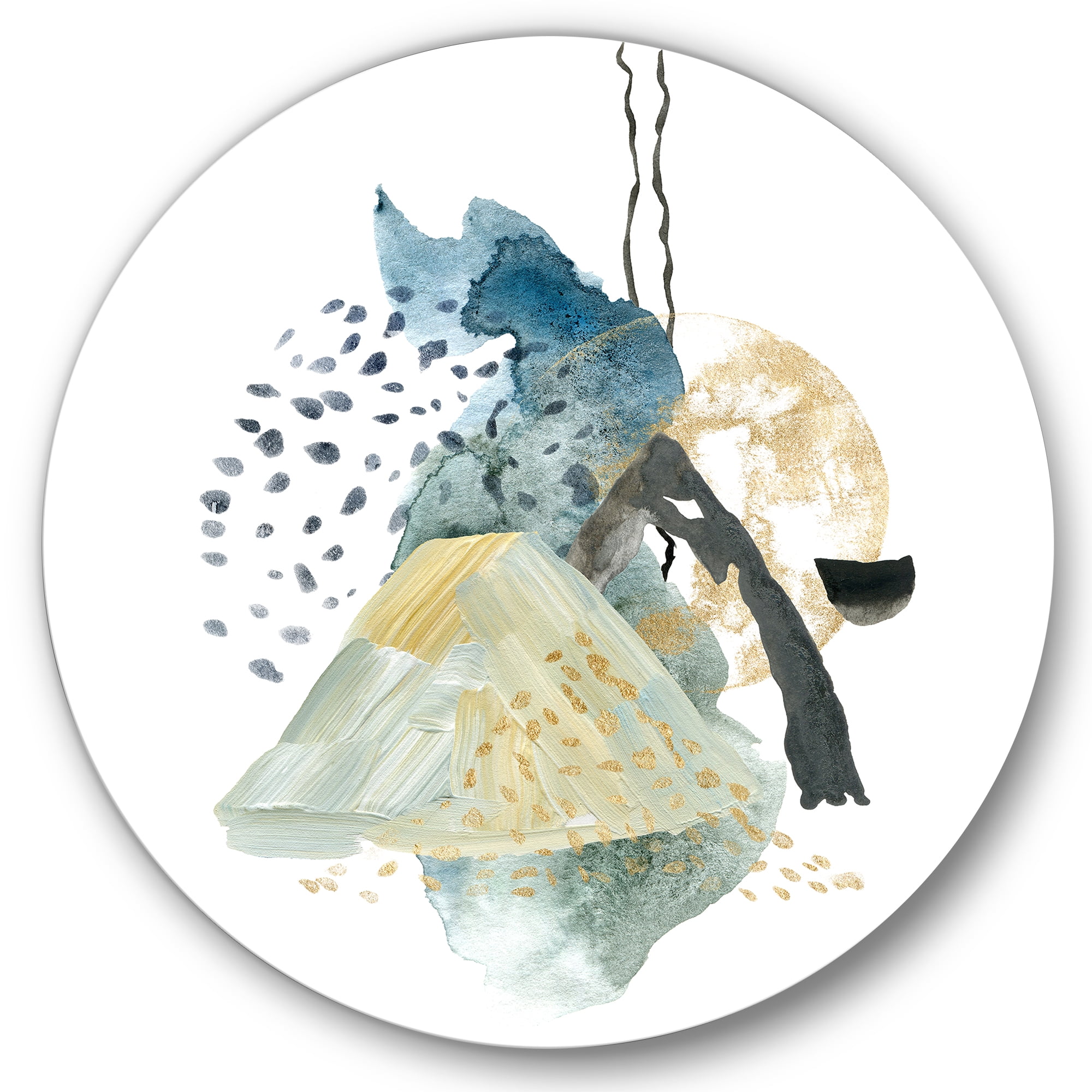 Designart 'Mountain Moon With Gouache Of Abstract Landscape' Modern Circle Metal Wall Art 11x11 - Disc of 11