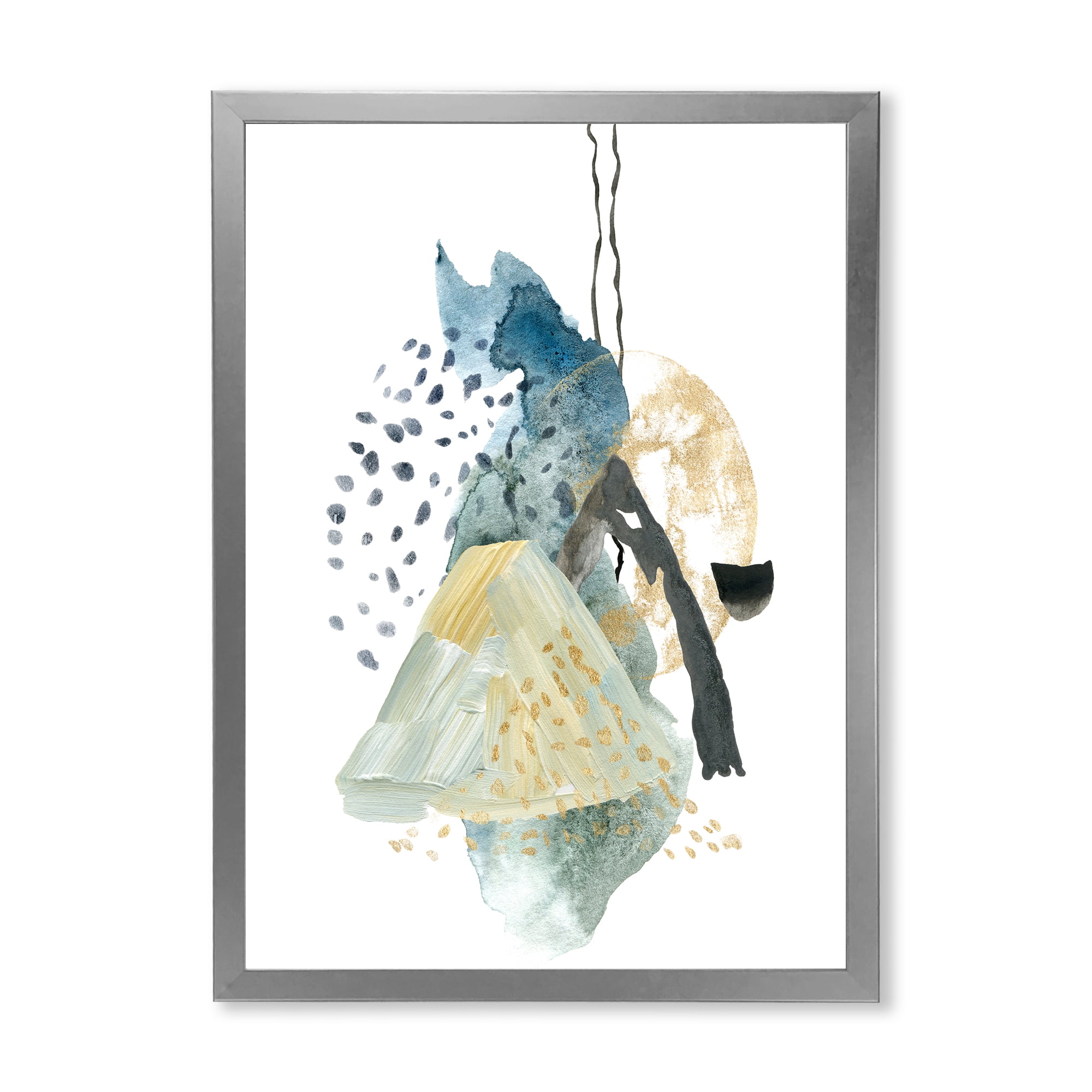 Designart 'Mountain Moon With Gouache Of Abstract Landscape' Modern Framed Art Print