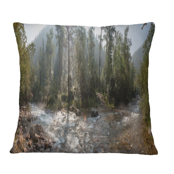 Designart Mountain River Panorama - Landscape Printed Throw Pillow - 16x16