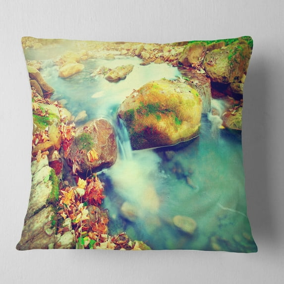 Designart Mountain River with Stones - Seashore Throw Pillow - 16x16