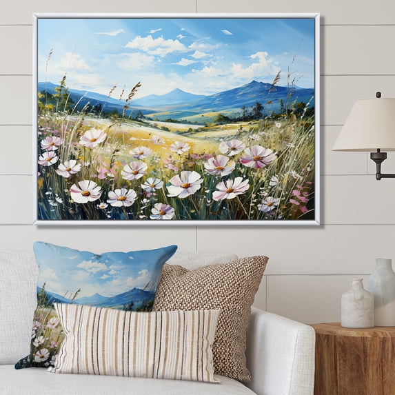Designart "Mountain'S White Wildflower Serenity II" Wildflowers Floater Framed Wall Art Prints