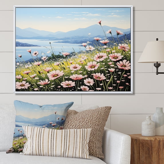 Designart "Mountain'S Zinnias Charms" Zinnias Floater Framed Canvas Wall Art