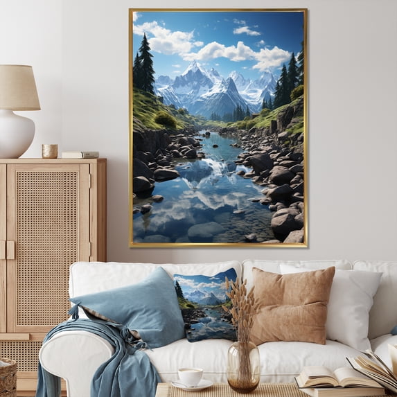Designart "Mountain Serenity French Alps painting II" France Floater Framed Canvas Print