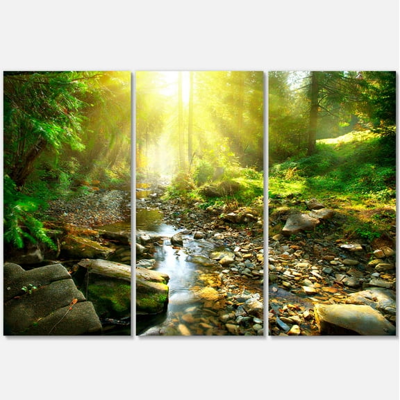 Designart 'Mountain Stream in Forest ' Landscape Photography Canvas Print