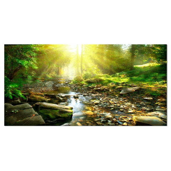 Designart 'Mountain Stream in Forest ' Landscape Photography Canvas Print