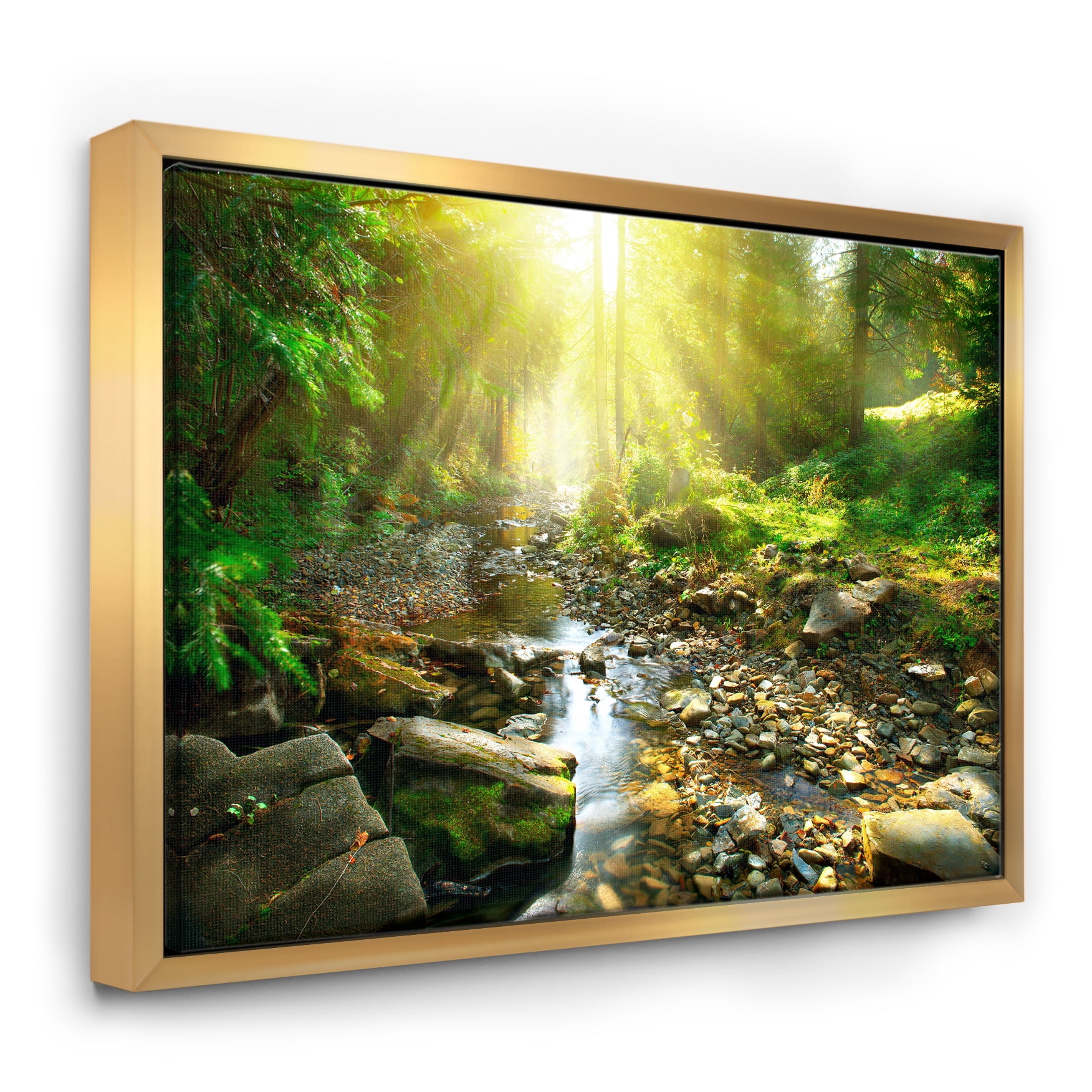 Designart ' Mountain Stream in Forest ' Landscape Photography Framed Canvas Print