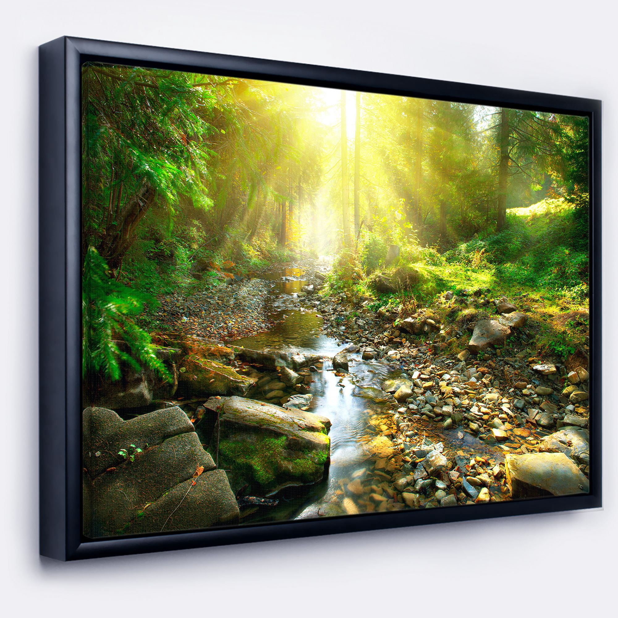 Designart ' Mountain Stream in Forest ' Landscape Photography Framed Canvas Print