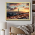 thumbnail image 1 of Designart "Mountain Sunset Wind Turbines View II" Architecture Framed Wall Art Decor - Industrial Yellow Wind Turbines Hallway Framed Wall Art Decor, 1 of 6