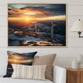 thumbnail image 1 of Designart "Mountain Sunset Wind Turbines View VI" Architecture Framed Wall Art - Industrial Yellow Wind Turbines Living Room Framed Canvas Art, 1 of 6