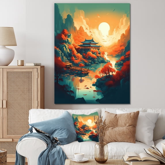 Designart "Mountain Top Asian Inspired Home IV" Japon Landscape Wall Art For Bathroom