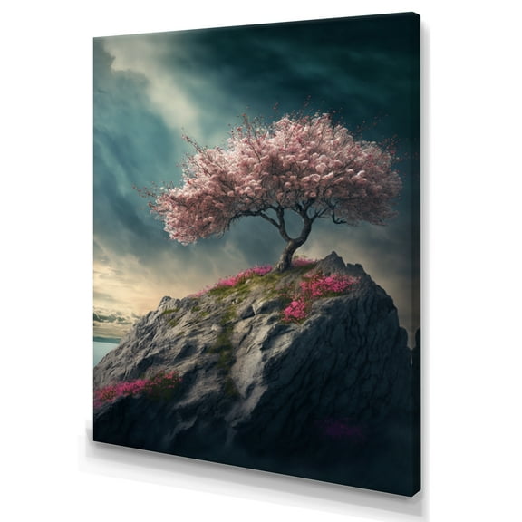 Designart Mountain Top Cherry Blossom I Canvas Wall Art
