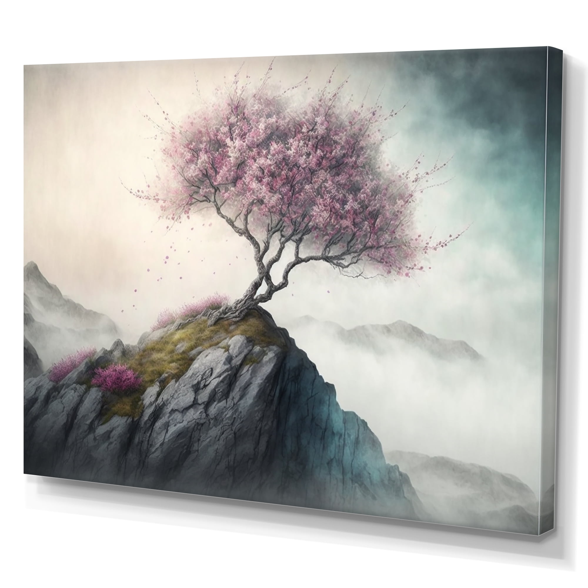 Designart Mountain Top Cherry Blossom V Canvas Wall Art