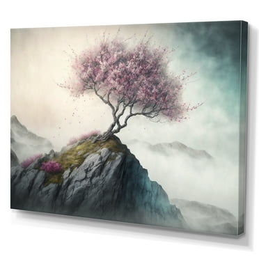 Designart Mountain Top Cherry Blossom V Canvas Wall Art