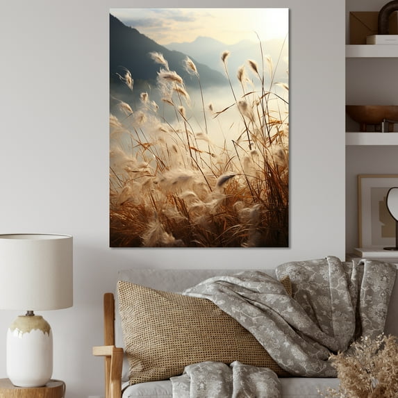 Designart "Mountain View In Ivory Island Meadows" Palms & Palm Trees Canvas Prints