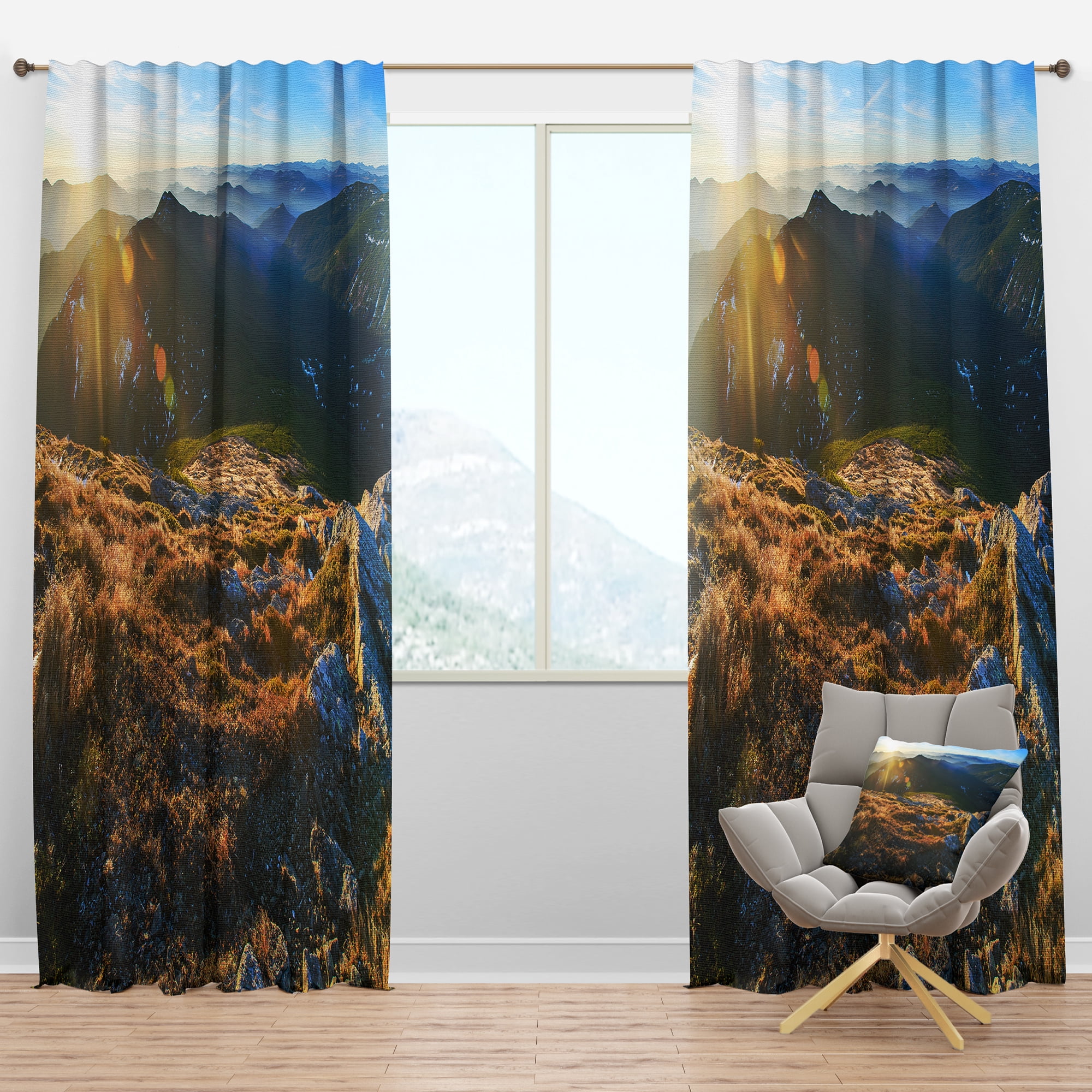 Designart 'Mountains Glowing in Sunlight' Landscape Blackout Curtain Panel