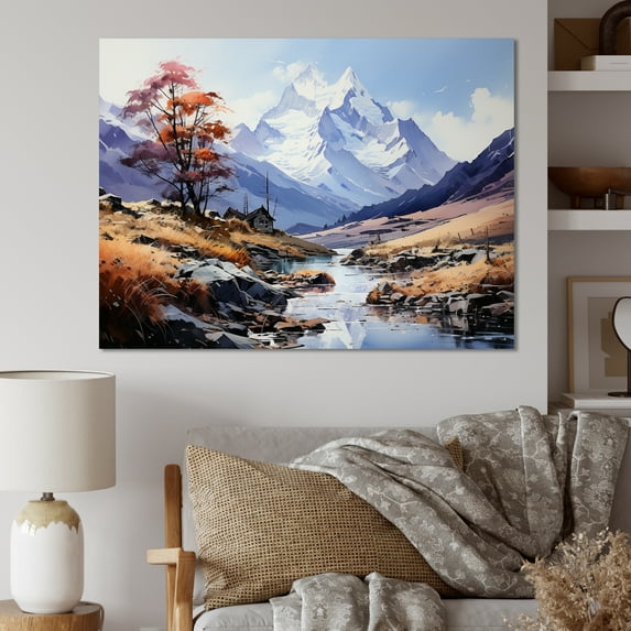 Designart "Mountains Majestic Peaks Painting I" Landscapes Canvas Wall Art