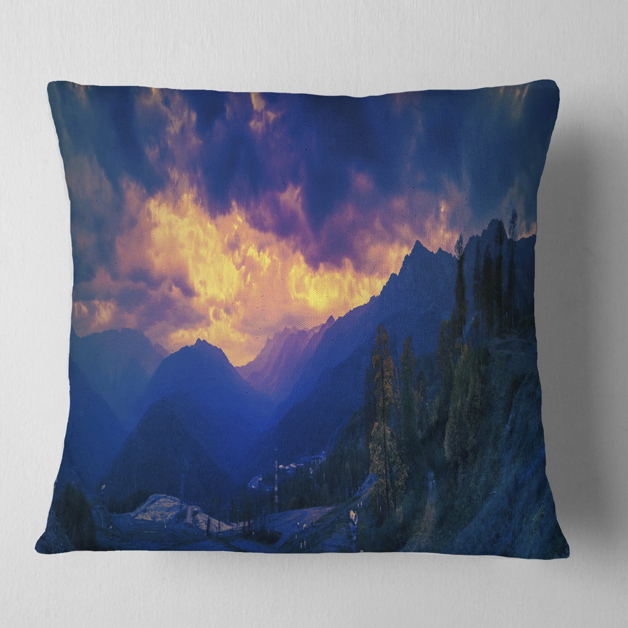 Designart Mountains Peaks of Caucasus Hills - Landscape Printed Throw Pillow - 16x16