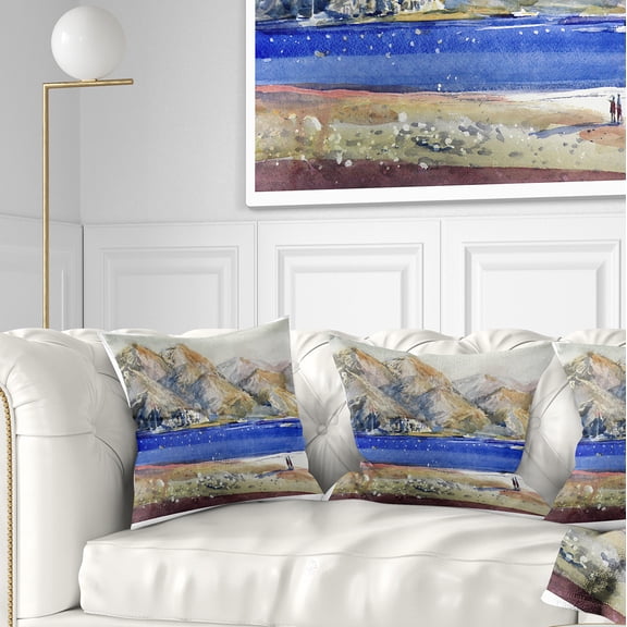 Designart Mountains and Blue Sea - Landscape Printed Throw Pillow - 18x18