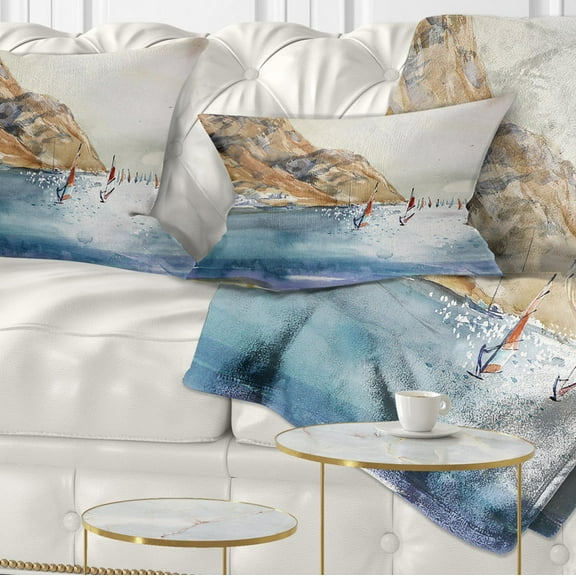 Designart Mountains in Sea - Seascape Throw Pillow - 12x20