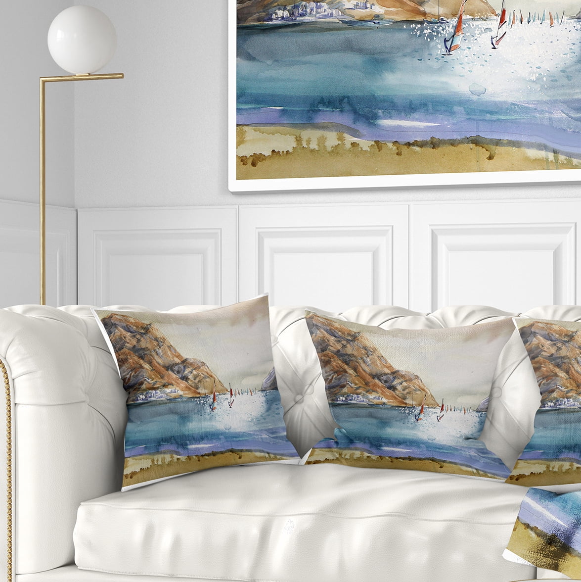 Designart Mountains in Sea - Seascape Throw Pillow - 16x16