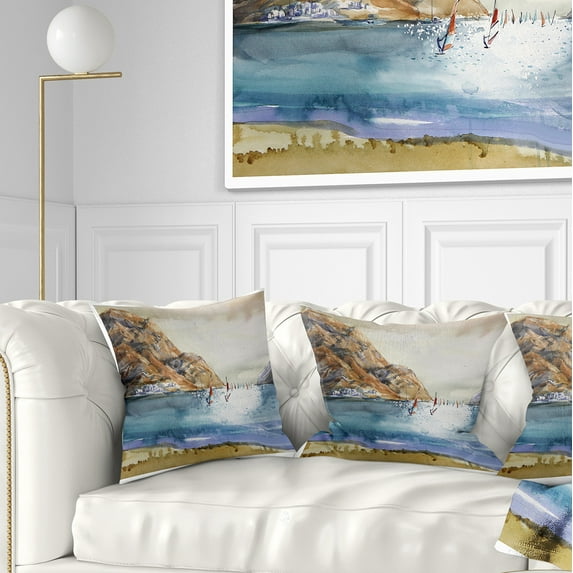 Designart Mountains in Sea - Seascape Throw Pillow - 18x18