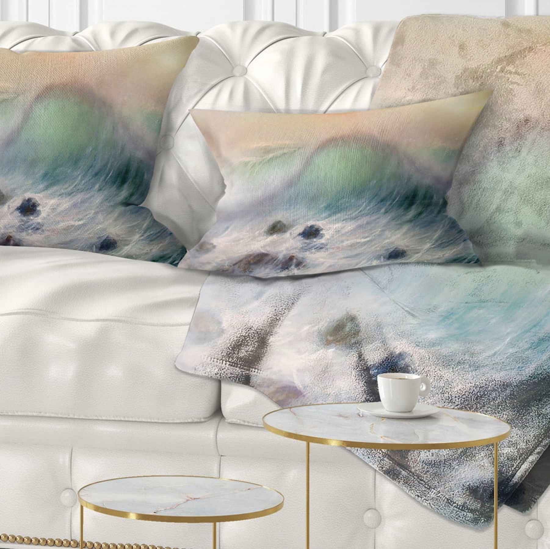 Designart Mountains of Waves - Seascape Throw Pillow - 12x20