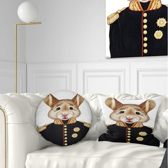 Designart Mouse in Military Uniform - Animal Throw Pillow - 12x20