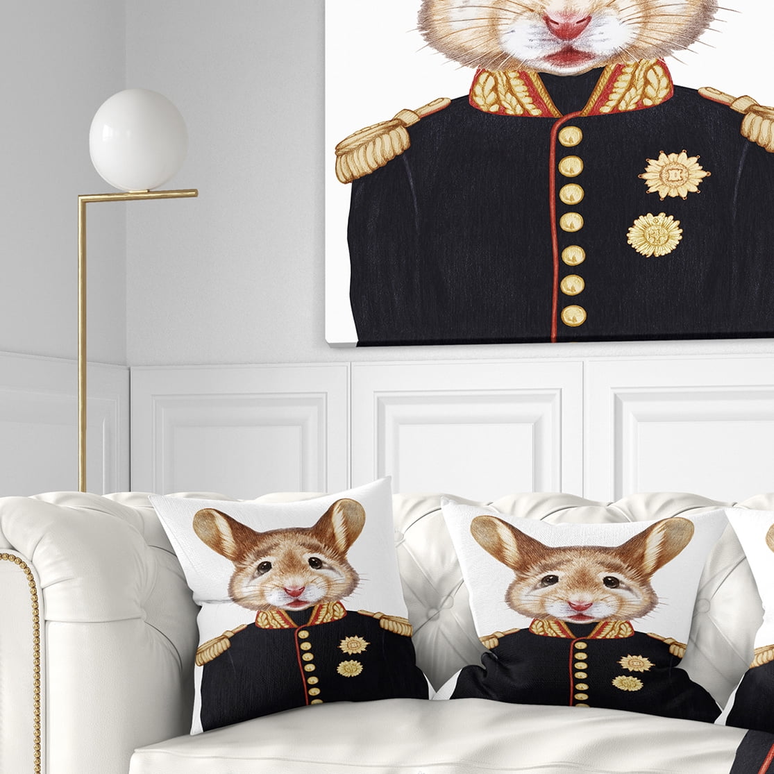 Designart Mouse in Military Uniform - Animal Throw Pillow - 16x16
