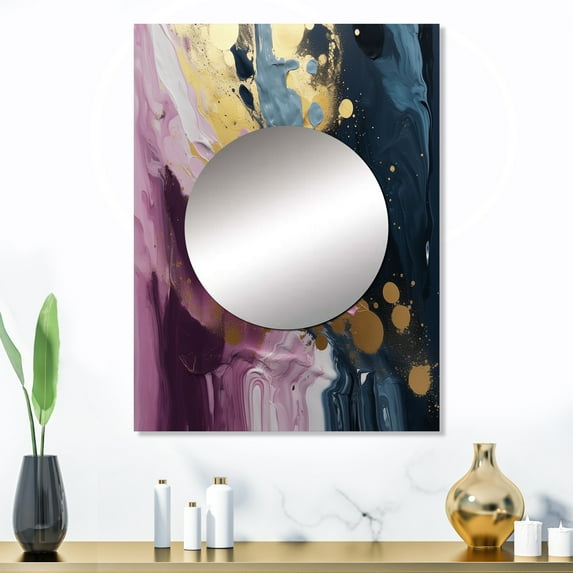 Designart "Movements In Paint Purple and Blue III" Abstract Painting Mirror Wall Decor - Modern Purple Abstract Mirror Wall Art For Bathroom - 32" x 24" Inch
