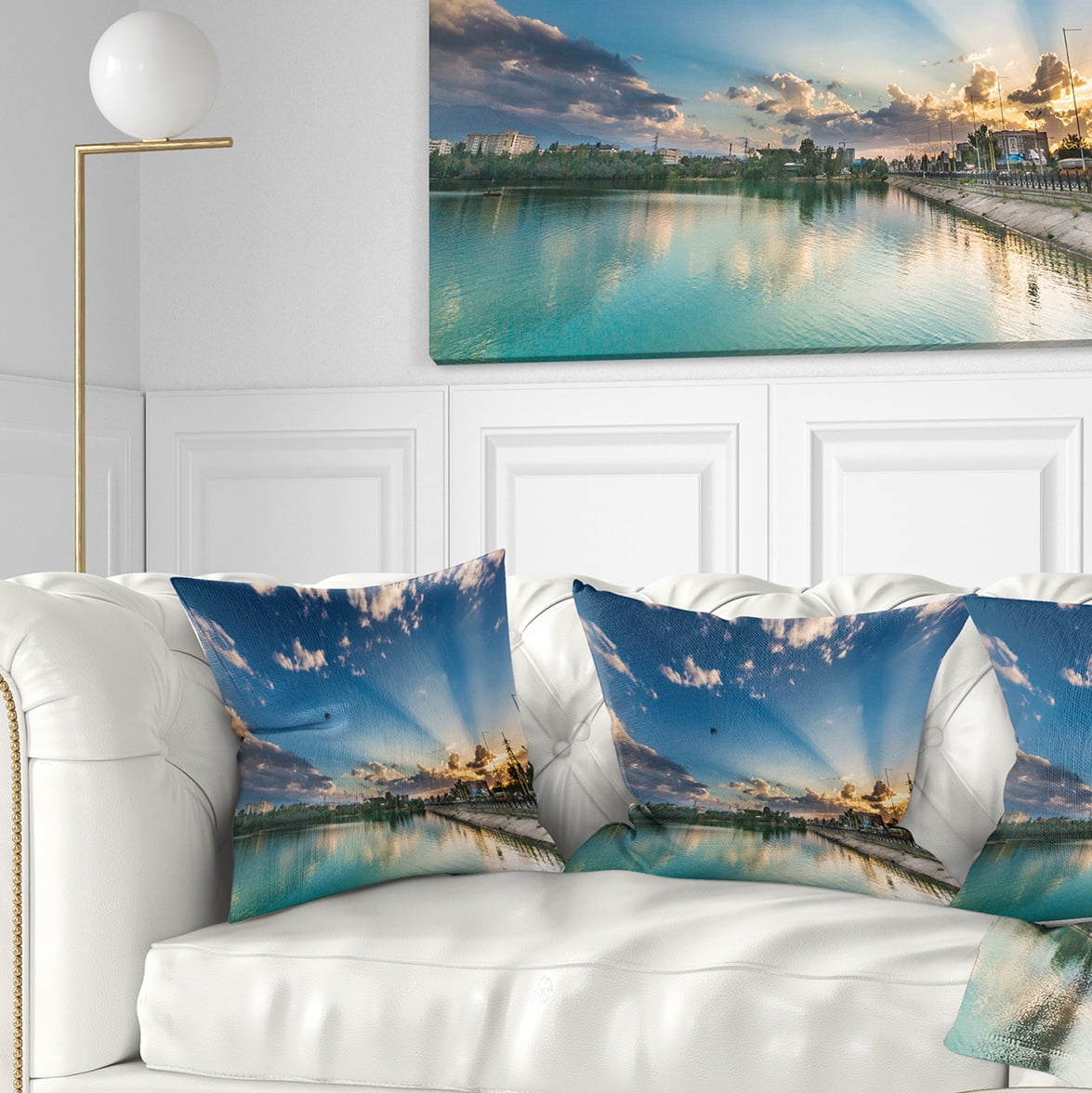 Designart Moving Clouds Over Lake - Landscape Photo Throw Pillow - 16x16