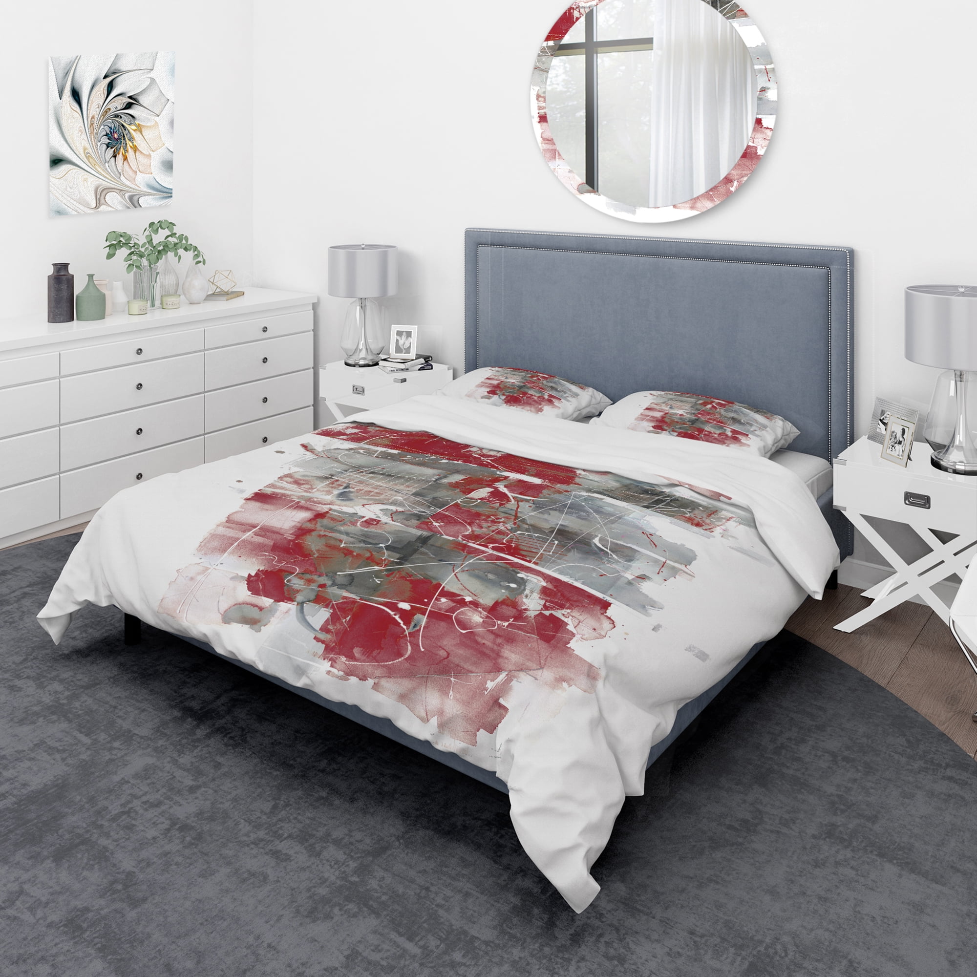 Designart 'Moving In and Out of Traffic I Red Grey' Geometric Duvet Cover Set