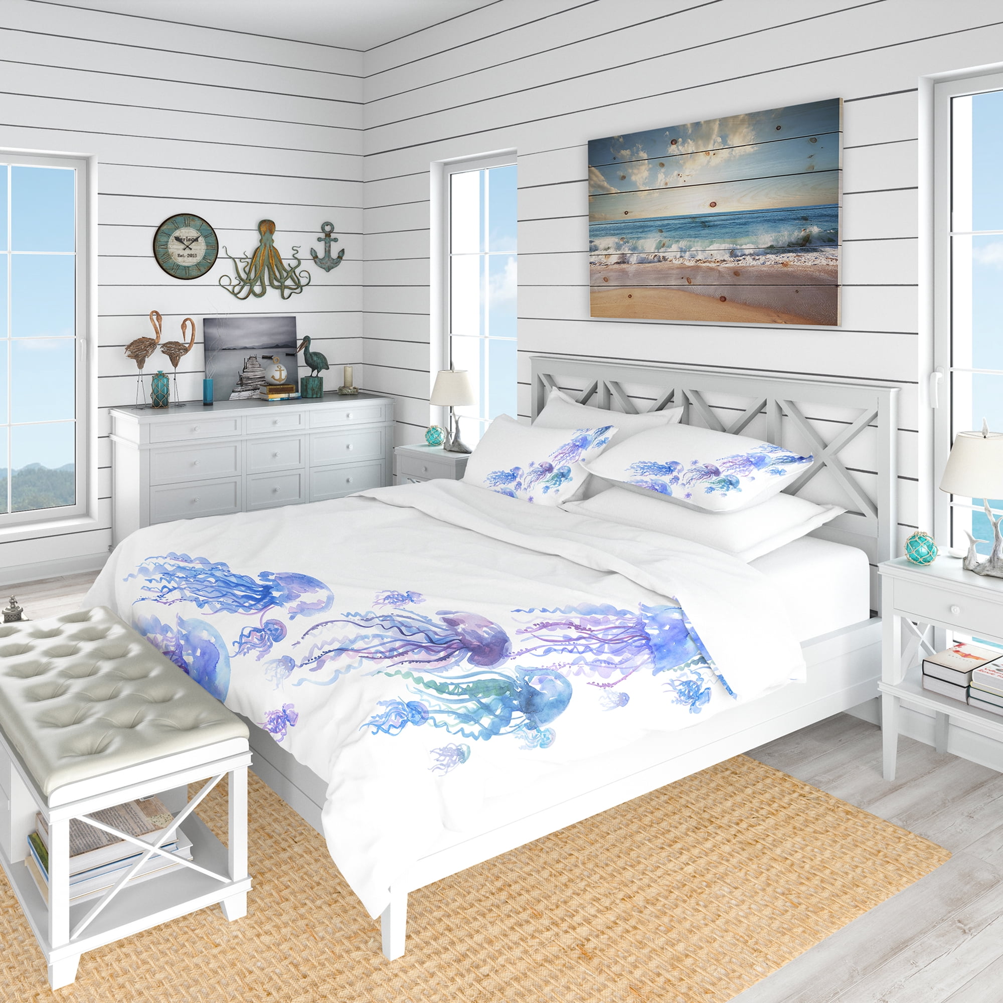 Designart 'Moving Jellyfish Group' Nautical & Coastal Duvet Cover Set