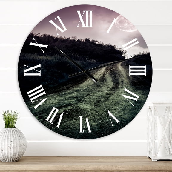 Designart 'Muddy Road Under Full Moon' Modern Wall Clock